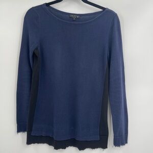 Rag & Bone Navy & Black Layered Hallie Raw Hem cashmere Long Sleeve Sweater xs